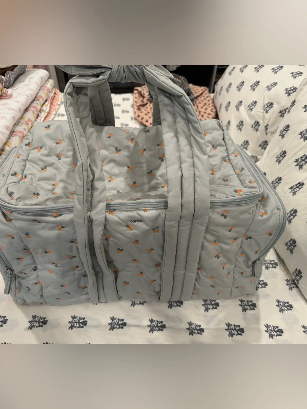 Caraa Baby Hospital Bag in Dove Embroidered Organic Cotton